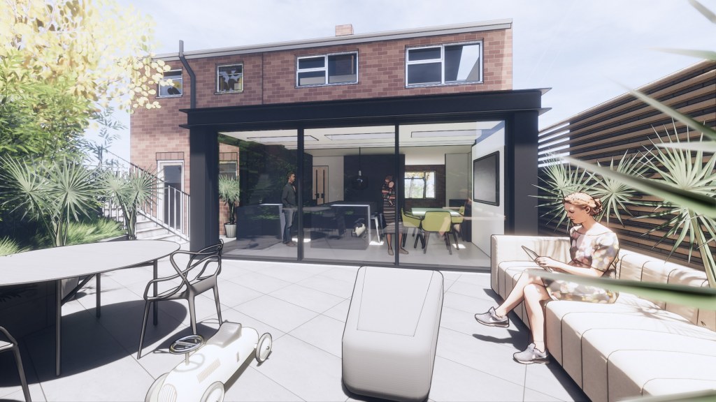 Moder House Extension, Twyning / Perspective View 02
