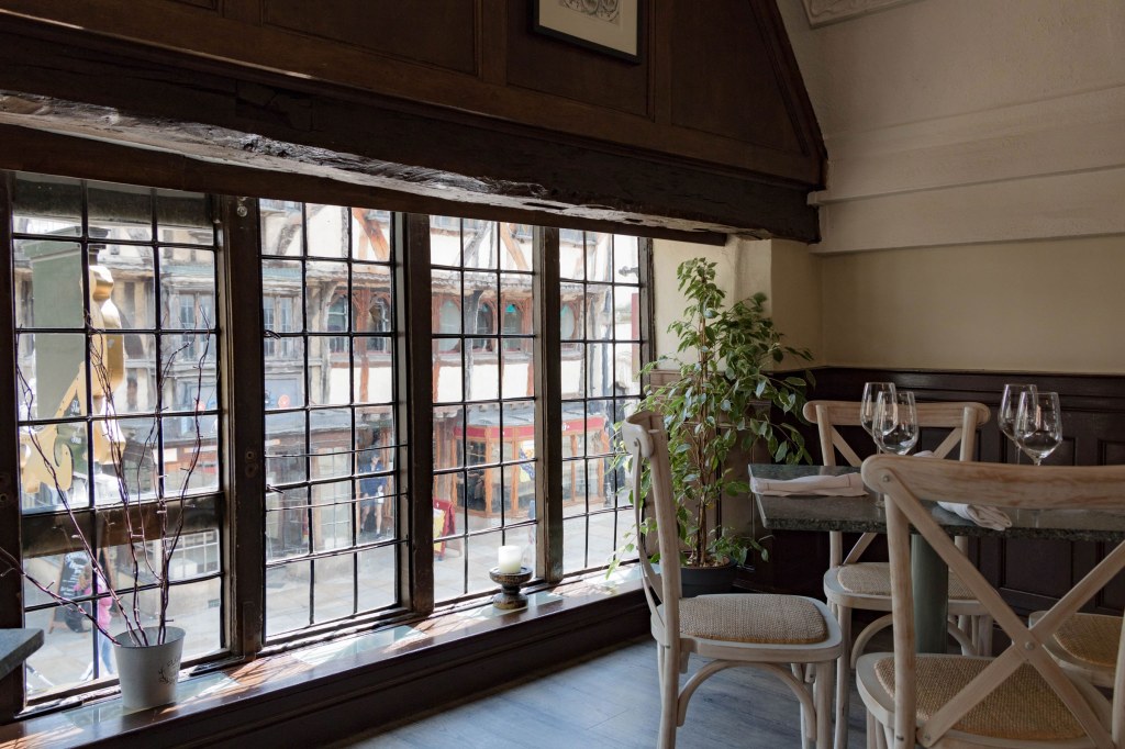 The Plough, Central Oxford / First floor corner table looking out over Cornmarket
