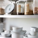 Old School House, East London / Shelving detail over kitchen worktop