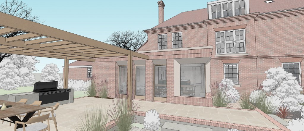Rectory extension and refurb / Design model of extension and outdoor living 2