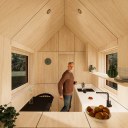 Off-grid Tiny Cabin / Corten Cabin - Interior View into Kitchenette