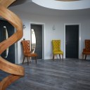 Littleover New Build / Entrance hall with curved first floor landing above