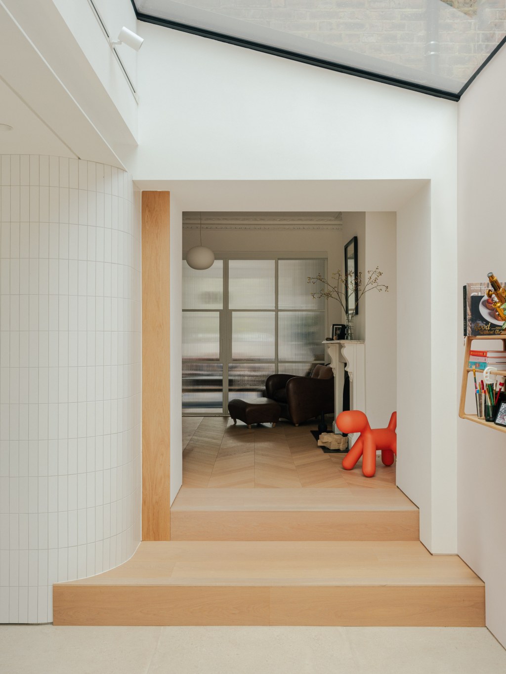 North London Victorian Villas / View of stairs from extension to reading room